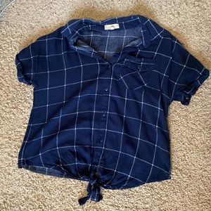 Cropped Blue Plaid Blouse